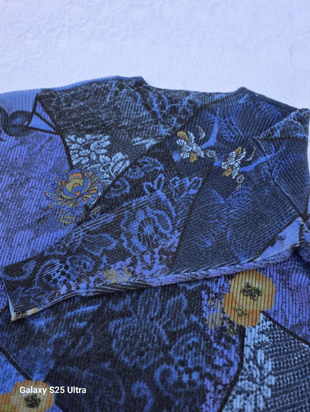 Desigual Artsy Bohemian Print Patchwork V-Neck Sweater Blue EUC SZ LG - Picture 6 of 15